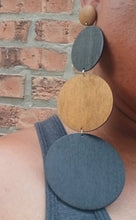 Load image into Gallery viewer, Clip on Extra Long 6 inch Handmade Wooden Disc Earrings multi color