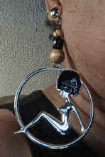 Load image into Gallery viewer, Handmade Large Afrocentric Hoop Clip On Earrings silver