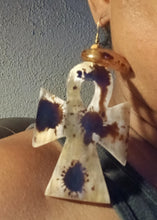 Load image into Gallery viewer, Vintage large abstract Bovine Ankh Earrings 5 inch