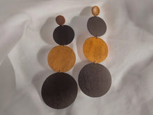 Load image into Gallery viewer, Clip on Extra Long 6 inch Handmade Wooden Disc Earrings multi color