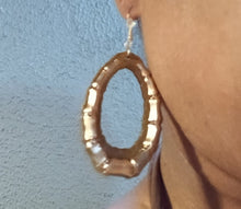 Load image into Gallery viewer, Light Gold Metal and wood Bamboo Hoop Earrings