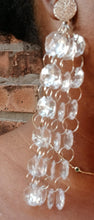 Load image into Gallery viewer, Handmade Clear Acrylic Chandelier Dangle Earrings 5 inch clip on