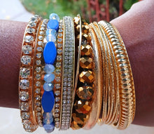 Load image into Gallery viewer, Chunky glam boho gold metal Bangle Set 7