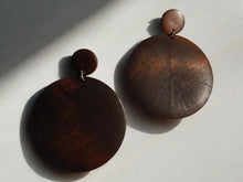 Load image into Gallery viewer, Large handmade Minimalist Wooden Disc Clip on Earrings 3.5 inch