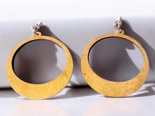 Load image into Gallery viewer, Extra large Classic wooden Hoop Clip On Earrings 3.5 inch natural brown