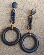 Load image into Gallery viewer, Handmade mixed media Wooden Hoop Clip on Earrings