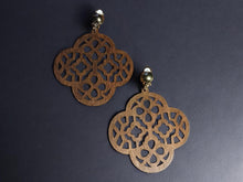 Load image into Gallery viewer, Natural Wood large Boho Clip On Dangle Earrings brown