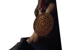 Load image into Gallery viewer, Natural Wood large Boho Clip On Dangle Earrings dark brown