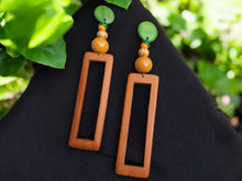 Load image into Gallery viewer, Handmade Wood Boho Clip On Dangle Earrings orange 4 inch