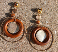 Load image into Gallery viewer, Large Wooden and metal Hoop Clip on Earrings