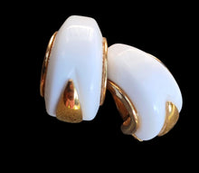 Load image into Gallery viewer, Vintage Monet white and gold mod clip on earrings