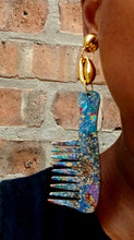 Load image into Gallery viewer, Handpainted Afro Pick Clip On Earrings, Cowrie Shell Accents