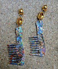 Load image into Gallery viewer, Handpainted Afro Pick Clip On Earrings, Cowrie Shell Accents