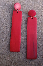 Load image into Gallery viewer, Handmade red Wood Clip On Dangle Earrings