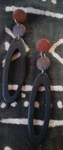 Load image into Gallery viewer, Handmade Chunky Wooden Hoop Clip On Earrings black 4 inch