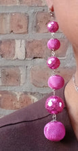 Load image into Gallery viewer, Long pink metallic mesh ball earrings pierced ears 5 inch