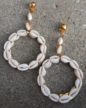 Load image into Gallery viewer, Handmade Hoop and Cowrie Shell Clip On Earrings very light