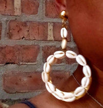 Load image into Gallery viewer, Handmade Hoop and Cowrie Shell Clip On Earrings very light