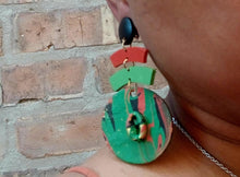 Load image into Gallery viewer, Abstract Handpainted Wooden Earrings Clip on