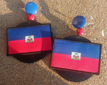 Load image into Gallery viewer, Handmade Wooden Haiti Flag Heart Earrings pierced