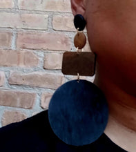 Load image into Gallery viewer, Extra Long 5 inch Handmade Wooden Disc Earrings multi color