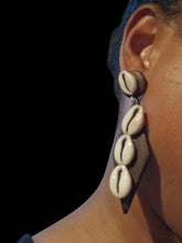 Load image into Gallery viewer, Handmade Clip On Wood and Cowrie Shell Earrings brown