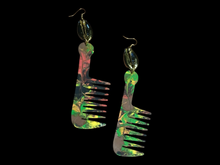 Load image into Gallery viewer, Handpainted Wooden Afro Comb Earrings
