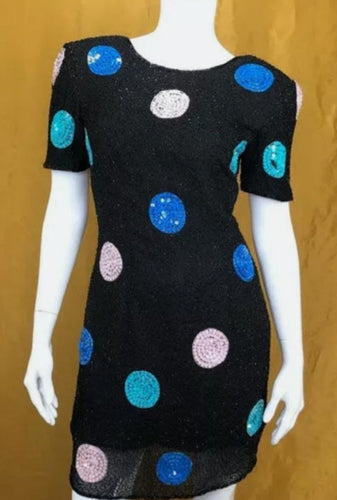 1980s Sequin and Silk Cocktail Dress Size Size 14 Kargo Fresh