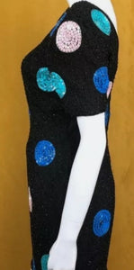 1980s Sequin and Silk Cocktail Dress Size Size 14 Kargo Fresh