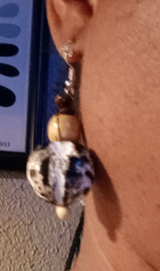 Handmade Chunky Hawaiian Kukui Nut and  Wood Clip On Earrings