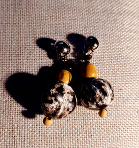 Handmade Chunky Hawaiian Kukui Nut and  Wood Clip On Earrings