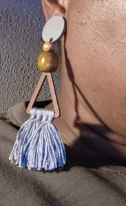 Handmade wood and yarn Tassel Clip On earrings