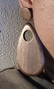 Hand carved minimalist wood clip on earrings