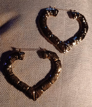 Load image into Gallery viewer, Large and Chunky Vintage Heart Bamboo  Earrings

