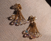 Load image into Gallery viewer, Vintage crystal and chain clip on earrings
