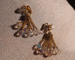 Vintage crystal and chain clip on earrings