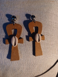 Classic Wooden Ankh Clip on Earrings