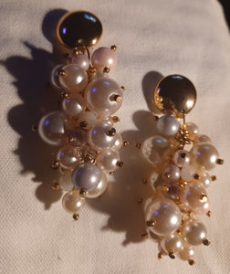 Handmade Chunky faux pearl cluster clip on earrings