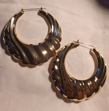 Load image into Gallery viewer, Rare large hammered bamboo hoop earrings
