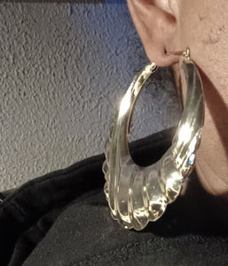 Rare large hammered bamboo hoop earrings