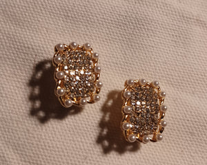 Faux pearl and rhinestone clip on earrings