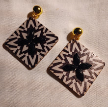 Load image into Gallery viewer, Abstract wood and rhinestone clip on earrings
