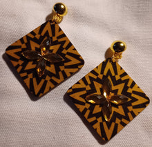 Load image into Gallery viewer, Abstract wood and rhinestone clip on earrings
