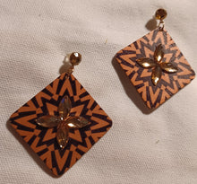 Load image into Gallery viewer, Abstract wood and rhinestone earrings
