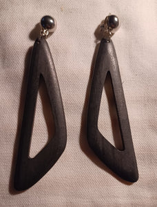 Hand carved minimalist wood clip on earrings