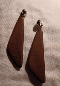 Hand carved minimalist wood clip on earrings