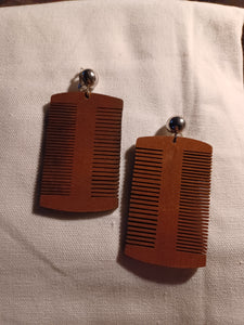 Clip on wooden afro comb earrings