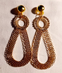 Gold metal mesh clip on earrings