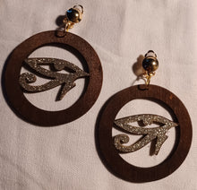 Load image into Gallery viewer, Clip on wooden eye of horus earrings
