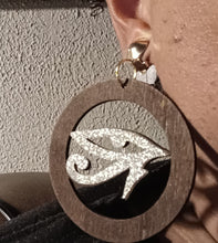 Load image into Gallery viewer, Clip on wooden eye of horus earrings
